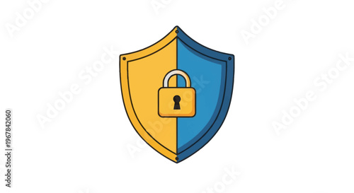 Digital Security Shield with Padlock Icon, Cybersecurity Concept, Protection and Safety