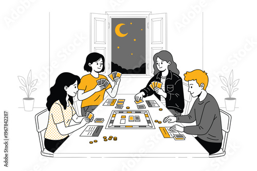 Friends Playing Board Game Together at Night