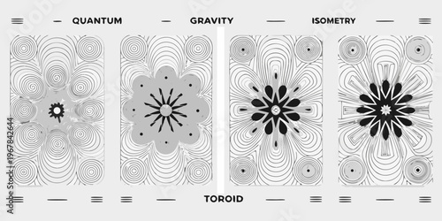Abstract geometric patterns depicting quantum gravity and toroidal shapes