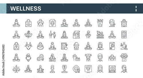 Wellness icons representing mindfulness meditation and healthy lifestyle concepts