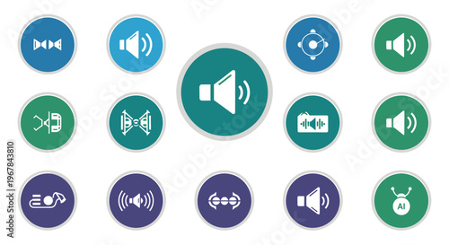 Audio Icons Set: Volume, Sound, Music, Speaker, Equalizer, Mute, Play, Stop