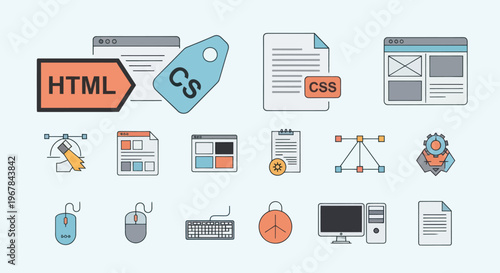 Web Design Icons: HTML, CSS, UI UX, Wireframing, Coding, Development Tools