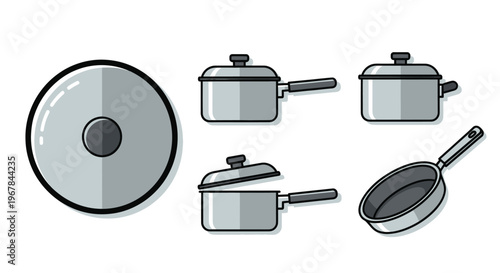 Kitchenware Flat Design: Pots, Pans, and Lids - Vector Icons