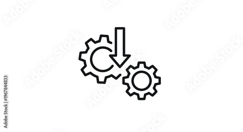 Gear Mechanism Icon with Downward Arrow, symbolizing process, efficiency, and automation