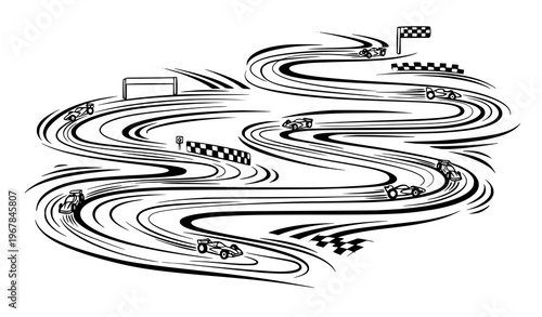 Race track sport black white sketch vector illustration isolated on white background
