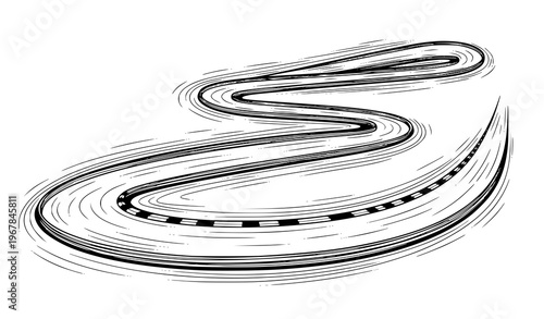 Race track motorsport sketch illustration vector black white isolated on white background