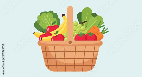 Fresh Fruit and Vegetable Basket Illustration