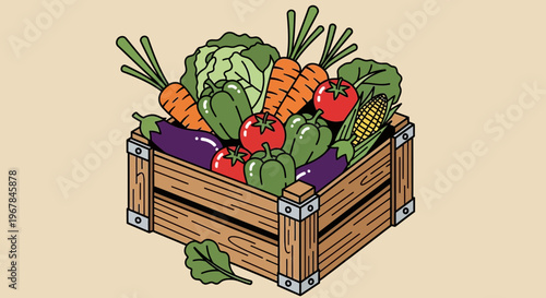 Fresh Harvest Vegetables in Wooden Crate - Healthy Eating Concept