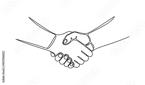 One line handshake business deal partnership vector illustration isolated on white background