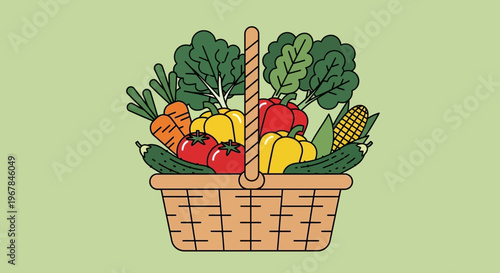 Fresh Vegetable Basket Illustration - Healthy Organic Produce in Wicker Container