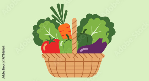 Fresh Vegetable Basket Illustration: Healthy Eating, Organic Food, Farm Produce