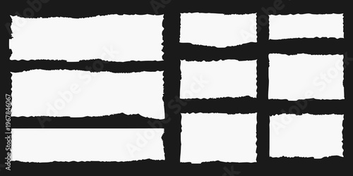 Collection of torn paper edges arranged on a black background
