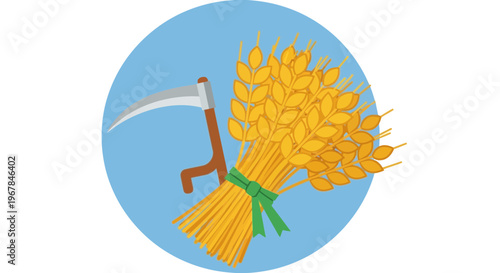 Golden Wheat Sheaf and Scythe Icon | Agriculture, Harvest, Farming Symbol