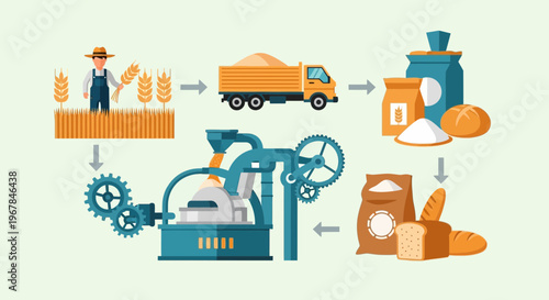 Grain to Bread: Farming, Processing, Baking, and Delivery Infographic