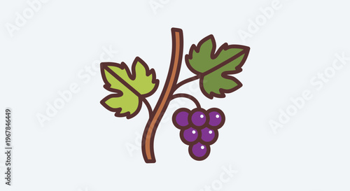 Grapevine Branch with Purple Grapes and Leaves - Simple Flat Icon