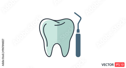 Healthy Tooth Icon with Dental Tool, Dental Care and Oral Hygiene Concept
