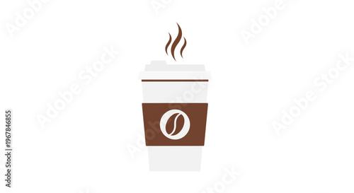 Hot Coffee Cup Icon with Steam and Coffee Bean Symbol - Isolated White Background