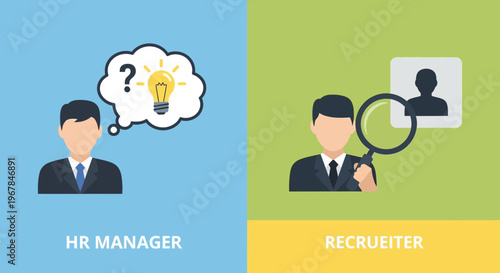 HR Manager brainstorming, Recruiter searching for candidate, business concept illustration