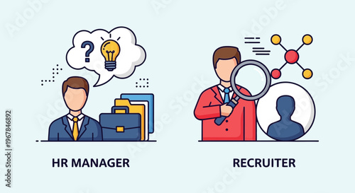 HR Manager vs Recruiter: Job Search, Recruitment, Hiring, Human Resources Concept