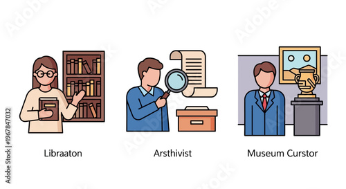 Librarian, Archivist, Museum Curator Icons: Knowledge, History, Culture