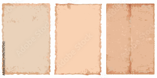 Three rectangular aged paper textures arranged in a vertical composition