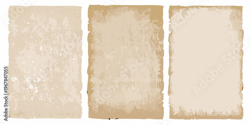 Three aged parchment papers with textured backgrounds and neutral tones