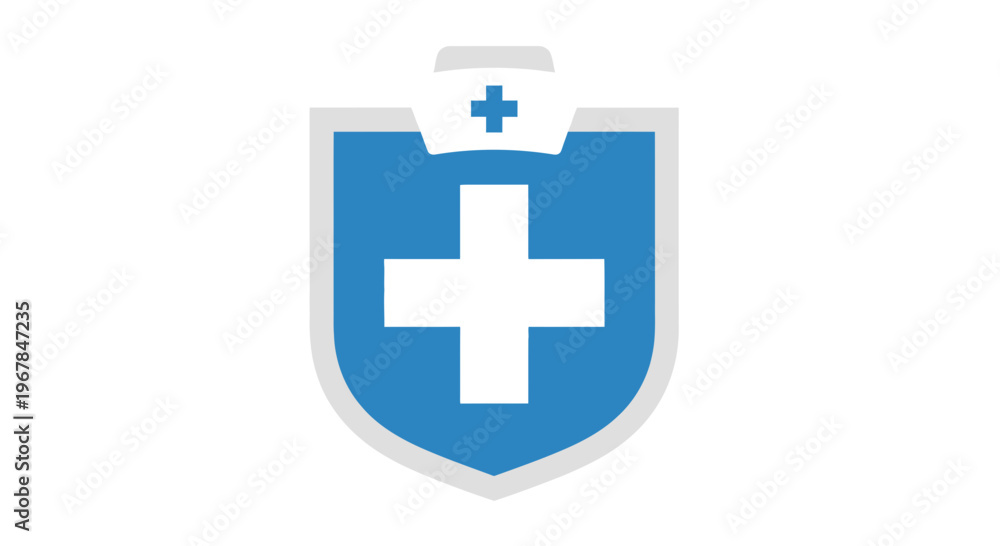 Fototapeta premium Medical Shield Icon with Plus Symbol for Healthcare and Protection