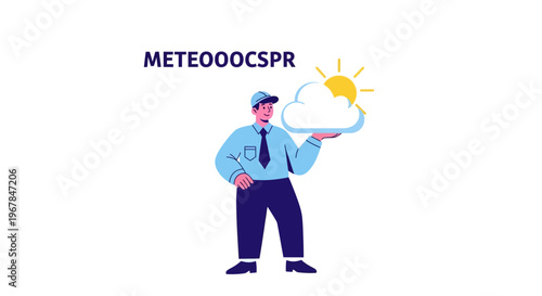 Meteorologist Holding Cloud and Sun Icon, Weather Forecast Concept