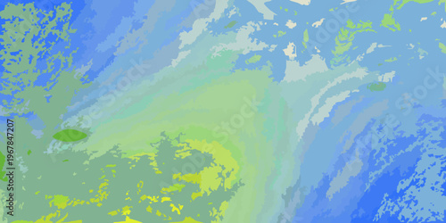 Abstract watercolor painting featuring blended shades of blue and green