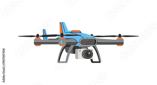 Modern Drone With Camera Flying, Futuristic Technology, Aerial Photography