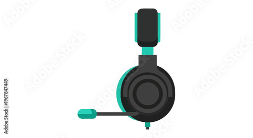 Modern Gaming Headset with Microphone, Teal and Black Color Scheme, Isolated