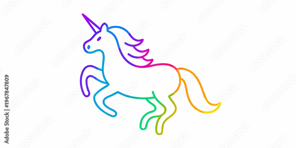 Fototapeta premium A colorful whimsical unicorn illustration with a rainbow mane and horn
