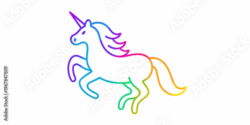 A colorful whimsical unicorn illustration with a rainbow mane and horn