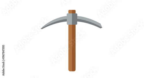 Pickaxe Tool, Mining Equipment, Flat Design, Isolated on White Background