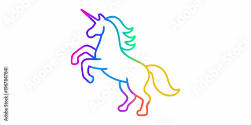 Colorful outline of a rearing unicorn with a rainbow gradient mane