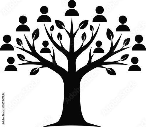 Family tree icon vector, people network concept, community connection design, genealogy symbol, abstract tree illustration, social structure, teamwork unity graphic