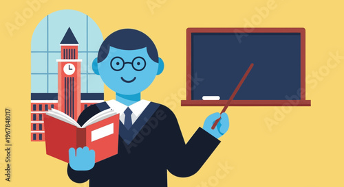 Professor Teaching English History with Big Ben Illustration