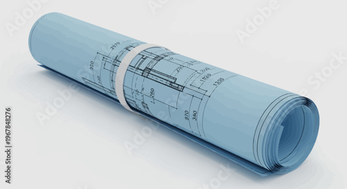 Rolled Blueprints with Architectural Plans, Engineering Drawings, Construction Project