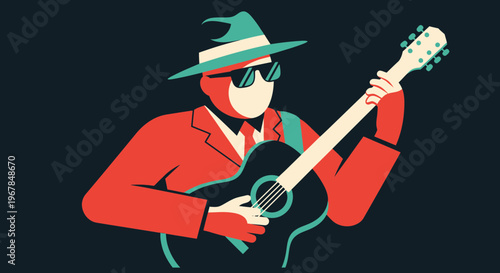 Stylized Musician Playing Acoustic Guitar