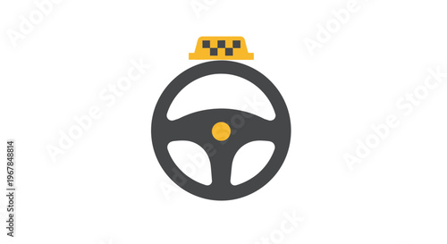 Taxi driver steering wheel with checkered roof light icon