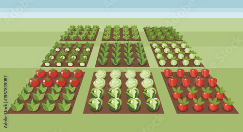 Vegetable Garden Rows - Diverse Fresh Produce Growing Outdoors