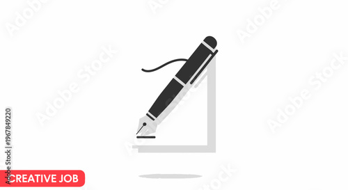 Vintage Fountain Pen Icon on Stand, Creative Writing Symbol, Isolated on White