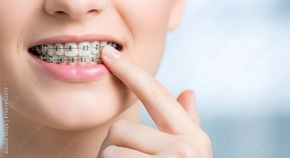 Obraz premium Close up of a woman's smile with modern clear aligners for teeth straightening and improved dental health