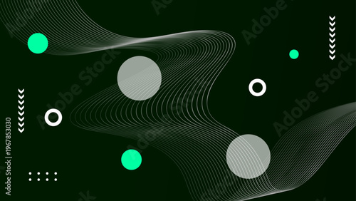 Sophisticated dark green backdrop featuring white wavy lines and icons