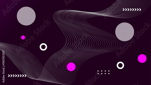 Stylish deep purple background with fluid white lines and pink dots
