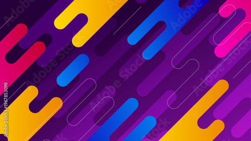 Vibrant background featuring multicolored diagonal rounded geometric lines