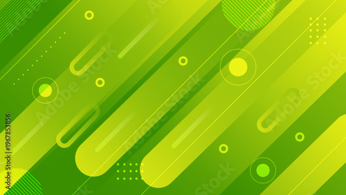 Modern dynamic green abstract background featuring slanted geometric shapes and various graphic pattern overlays