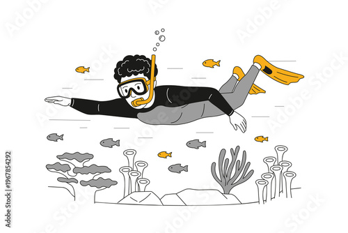 Snorkeler Swimming Over Coral Reef Underwater