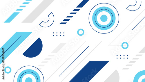 Modern abstract composition featuring circles and diagonal blue lines
