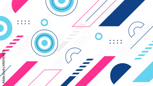 Energetic pink and blue abstract background featuring a mix of geometric shapes and playful patterns for creative media